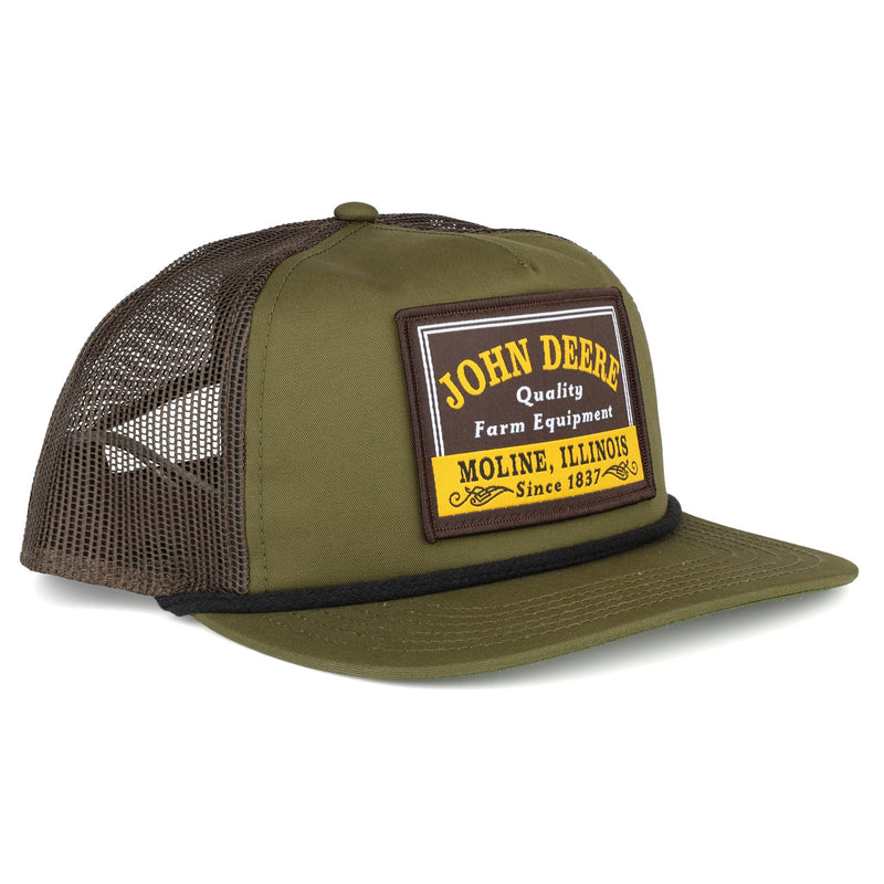 John Deere Patch Olive Green & Black Mesh Back Trucker Rope Hat
