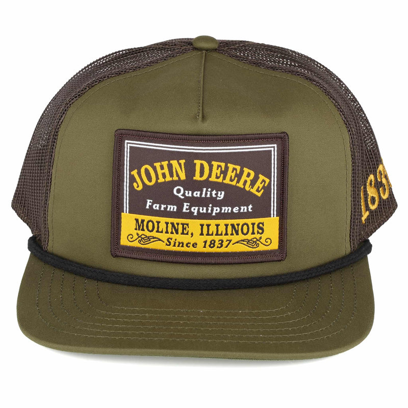 John Deere Patch Olive Green & Black Mesh Back Trucker Rope Hat