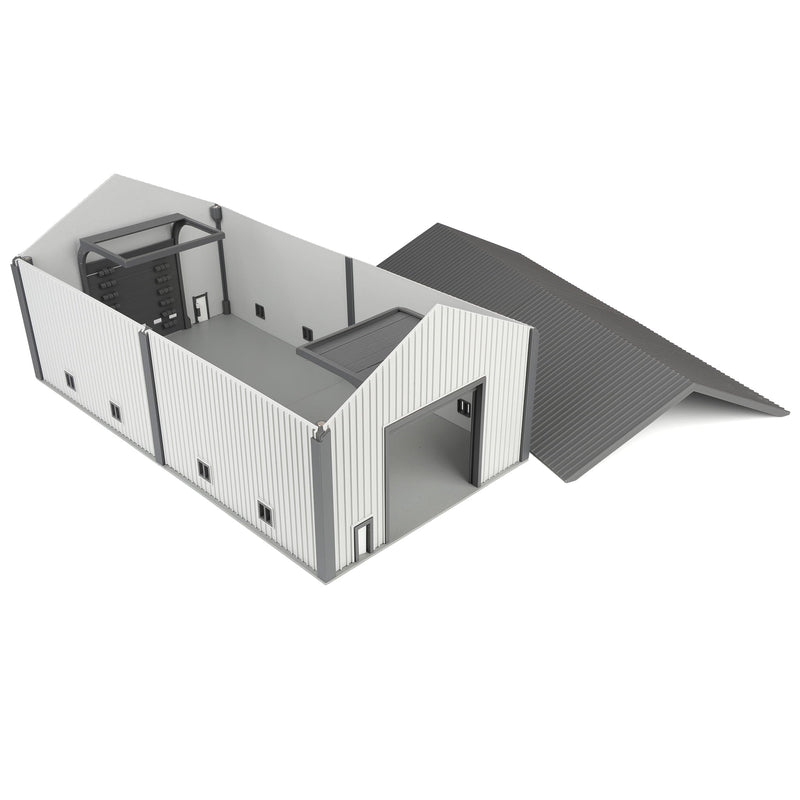 1/64 50 by 100 Shop Light Grey with Dark Door by Microville Toys