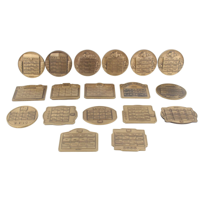 Set of 18 John Deere Calendar Medallions, 1983-2000 By Medallic Art Company