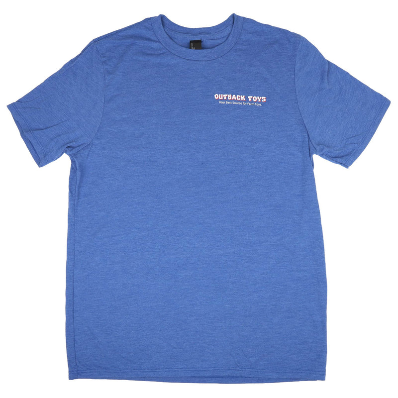 Youth Outback Toys T-Shirt, Blue "Home of the Largest Assortment of Farm Toys"