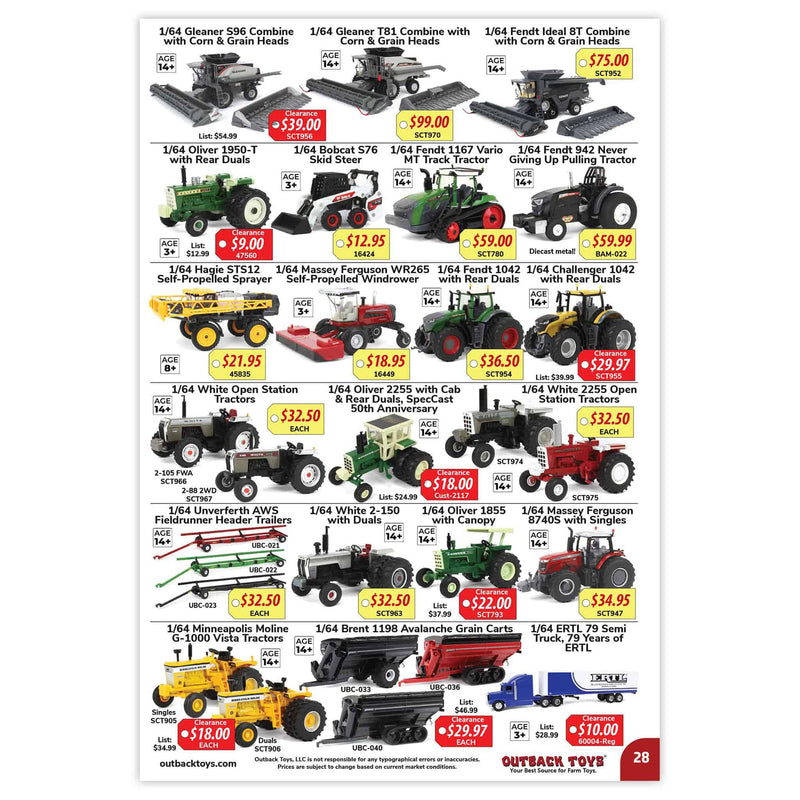 2025-2026 Outback Toys 74 Page Catalog: Farm Toys, Trucks, Cars & More!
