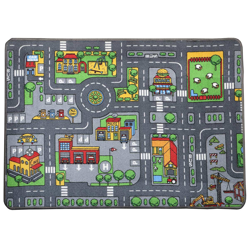 Large Street Play Carpet with Education Roads, City & Buildings - 52.4in x 37.4in