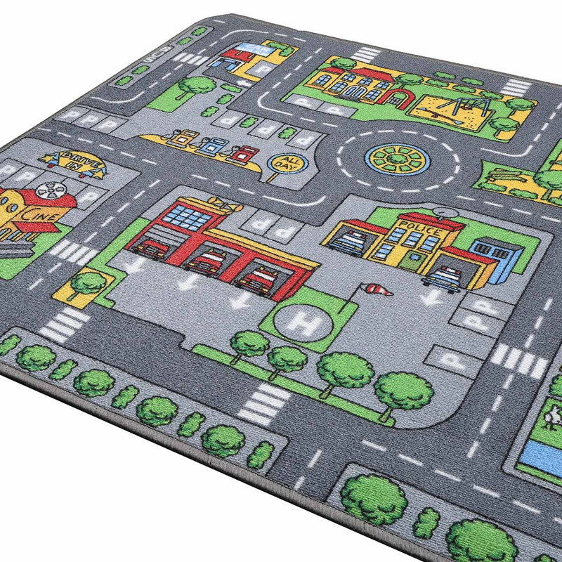 Large Street Play Carpet with Education Roads, City & Buildings - 52.4in x 37.4in