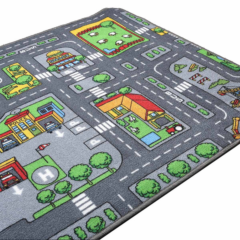 Large Street Play Carpet with Education Roads, City & Buildings - 52.4in x 37.4in