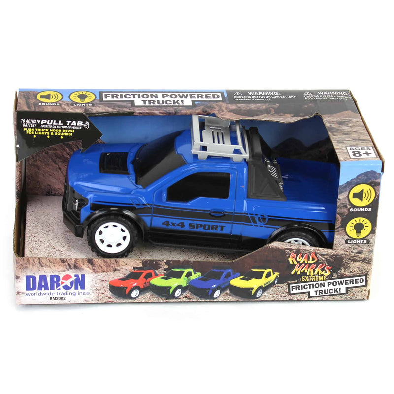 Road Marks Blue Off Road Pickup Truck-Friction Powered