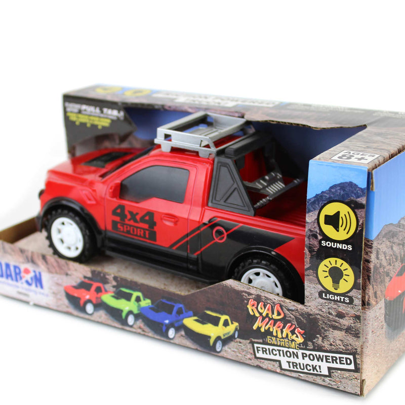Road Marks Red Off Road Pickup Truck-Friction Powered