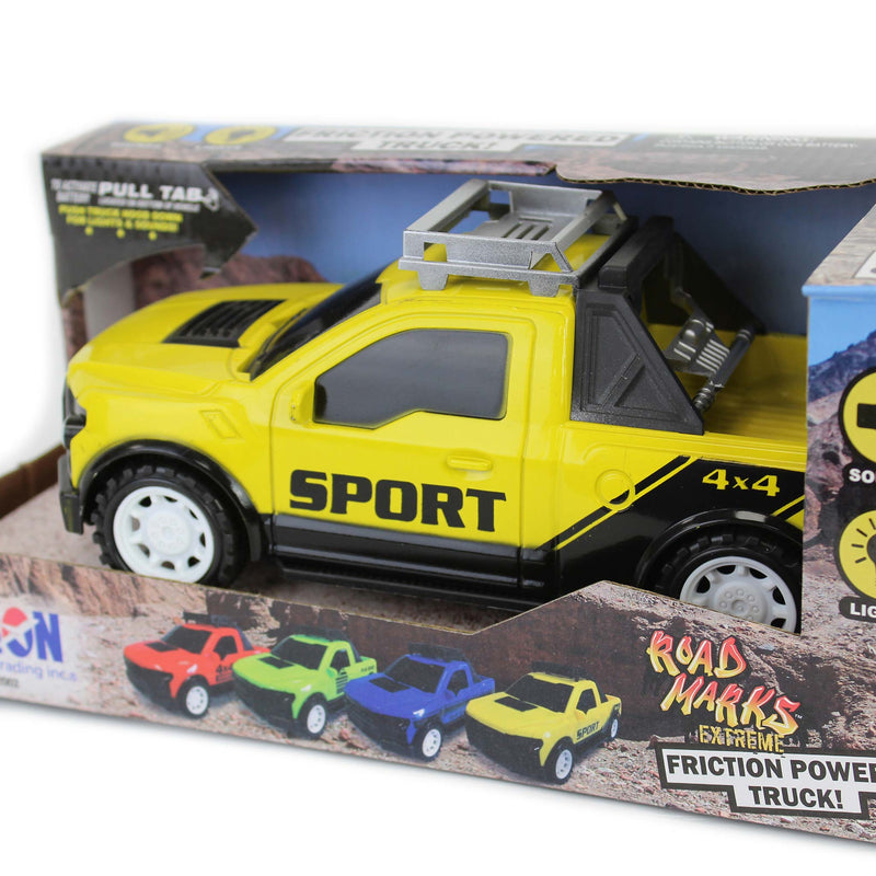 Road Marks Yellow Off Road Pickup Truck-Friction Powered