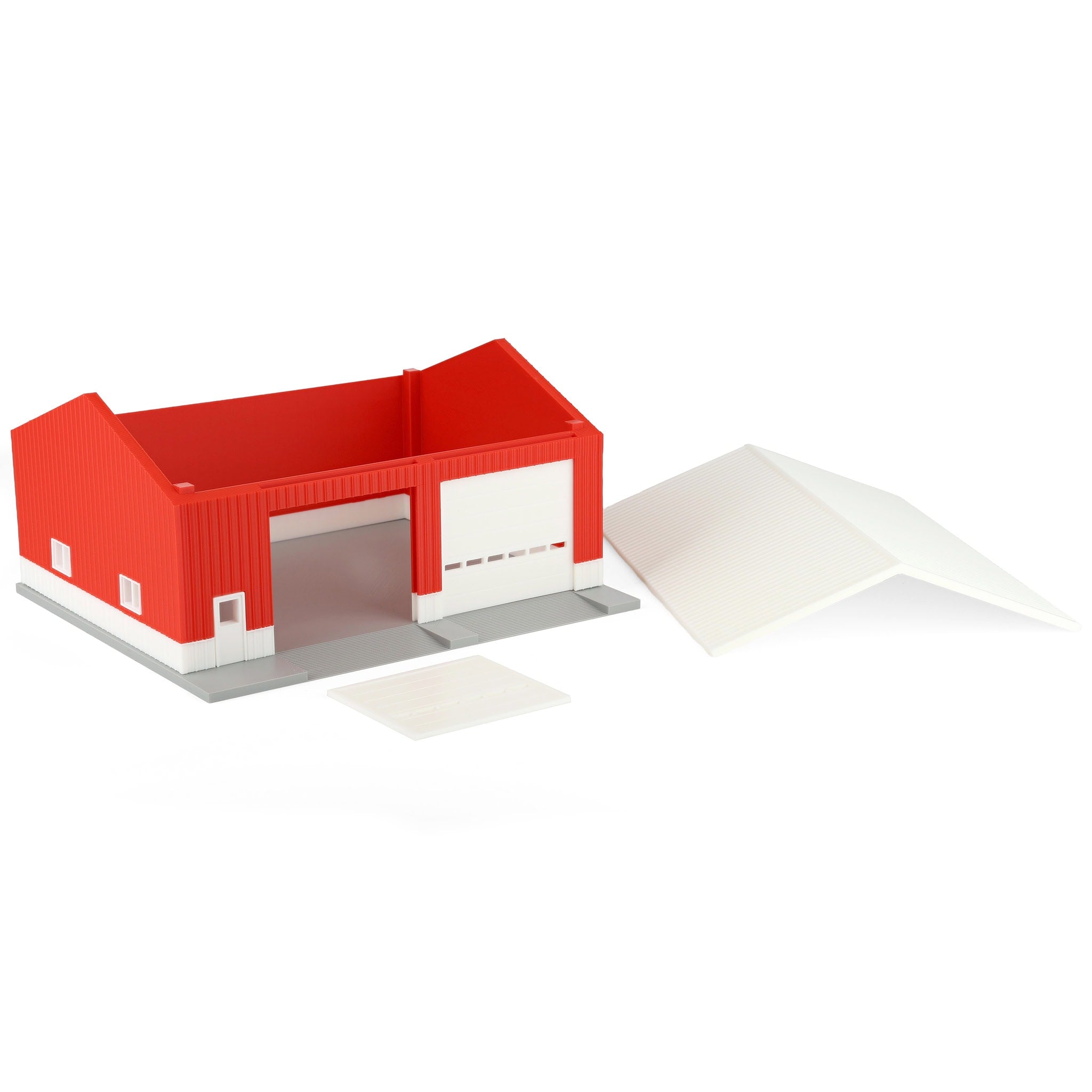 1/64 Red & White Machinery Shed with White Roof by REVD Toys, 3D