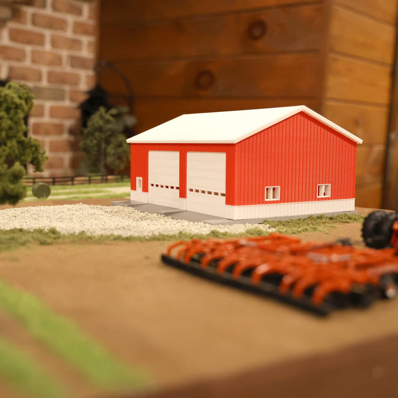 1/64 Machinery Shed in Red & White with White Roof, 3D Printed