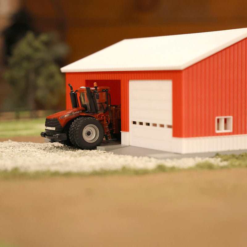 1/64 Machinery Shed in Red & White with White Roof, 3D Printed