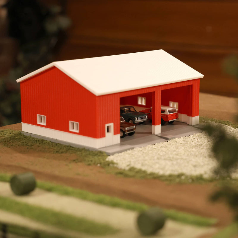 1/64 Machinery Shed in Red & White with White Roof, 3D Printed