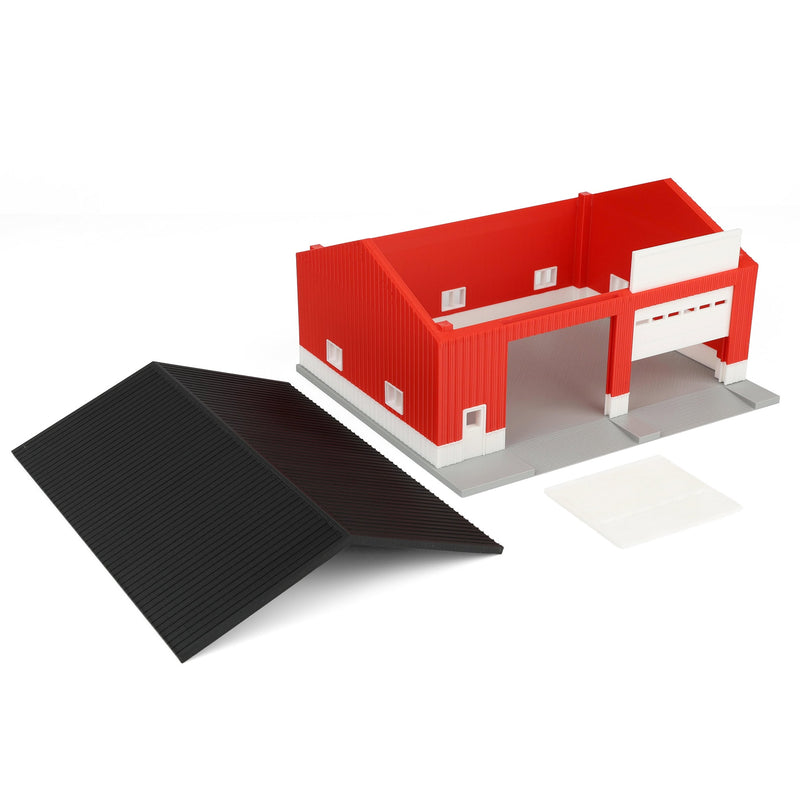 1/64 Machinery Shed in Red & White with Black Roof, 3D Printed
