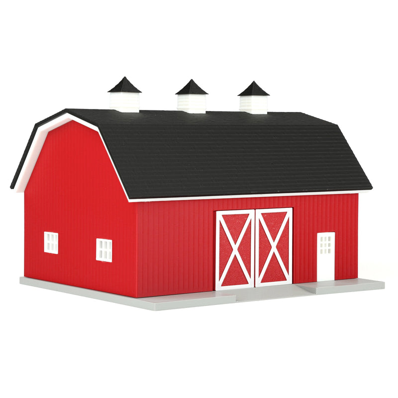 1/64 Hip Roof Barn in Barn Red with White Trim & Shingled Roof, 3D Printed