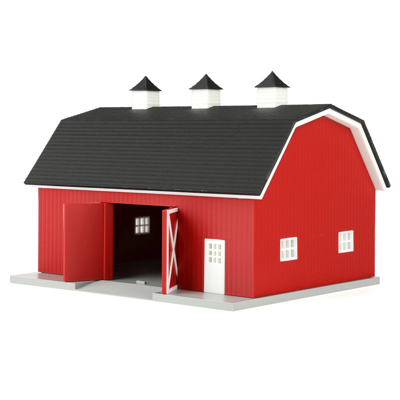 1/64 Hip Roof Barn in Barn Red with White Trim & Shingled Roof, 3D Printed