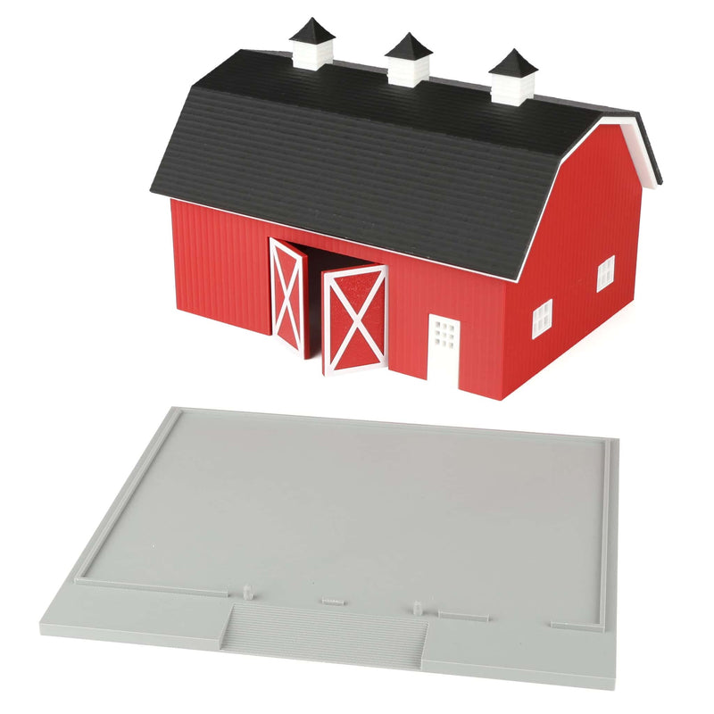 1/64 Hip Roof Barn in Barn Red with White Trim & Shingled Roof, 3D Printed