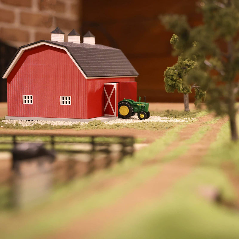 1/64 Hip Roof Barn in Barn Red with White Trim & Shingled Roof, 3D Printed