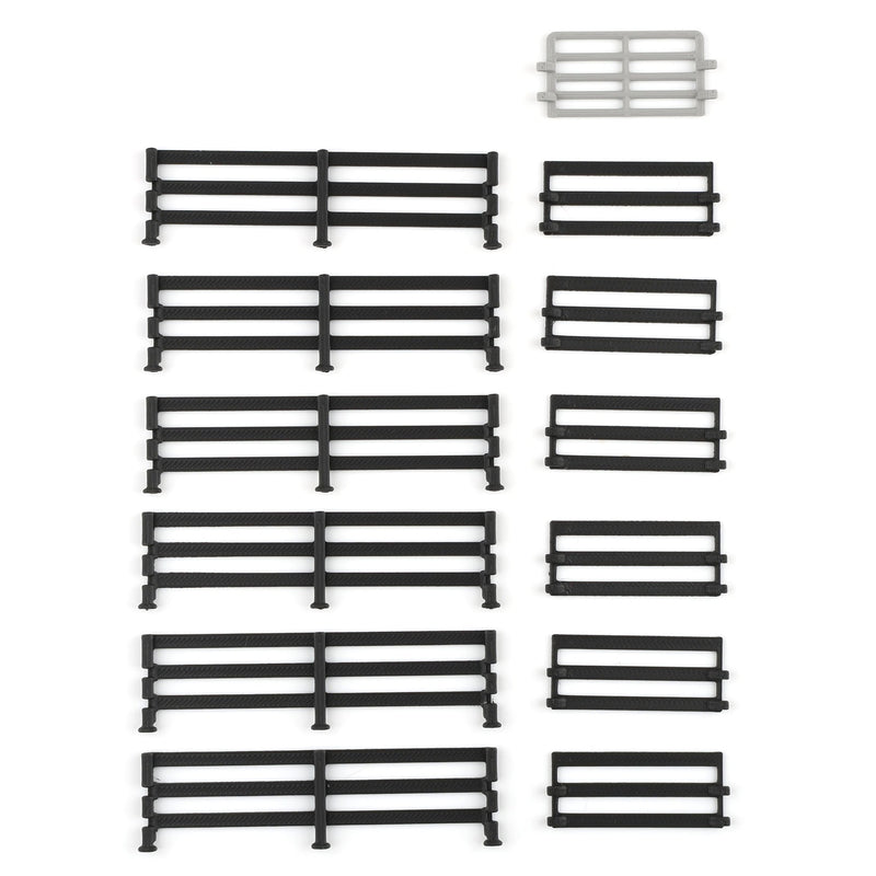 1/64 Black Painted-look Fencing 6-pack with Gate, 3D Printed