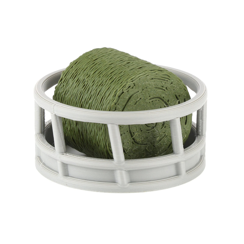 1/64 Gray Round Bale Hay Feeder with Hay Bale, 3D Printed