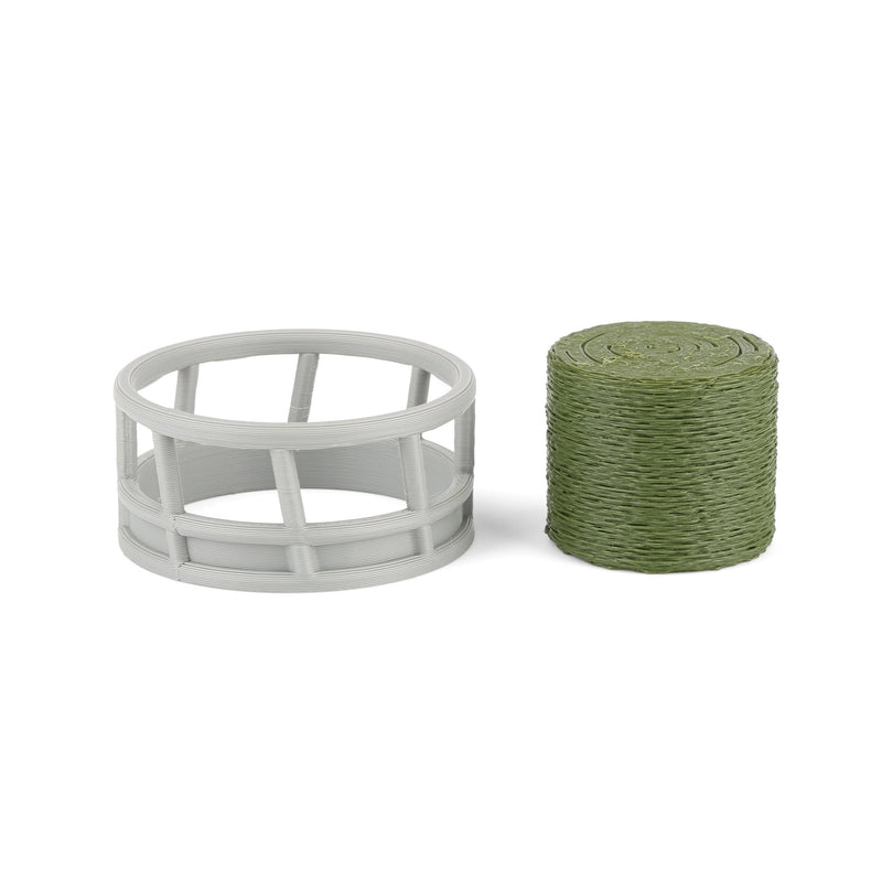 1/64 Gray Round Bale Hay Feeder with Hay Bale, 3D Printed