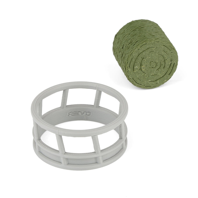 1/64 Gray Round Bale Hay Feeder with Hay Bale, 3D Printed