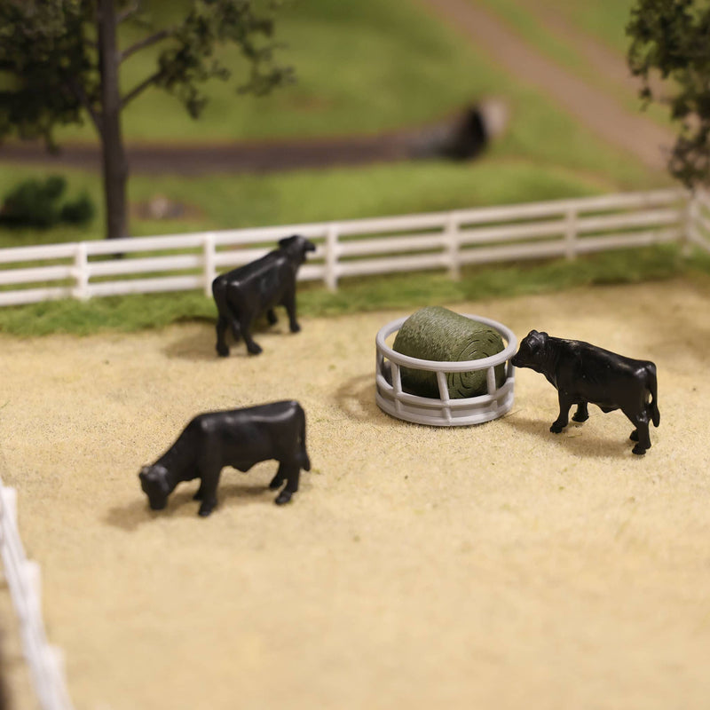 1/64 Gray Round Bale Hay Feeder with Hay Bale, 3D Printed