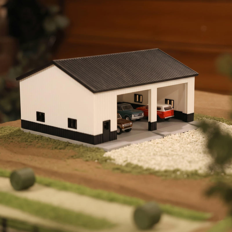 1/64 White & Black Machinery Shed with Black Roof by REVD Toys, 3D Printed