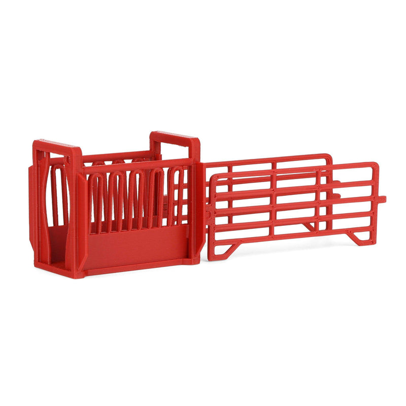 1/64 Red Cattle Squeeze Chute with Corral Panels by REVD Toys, 3D Printed