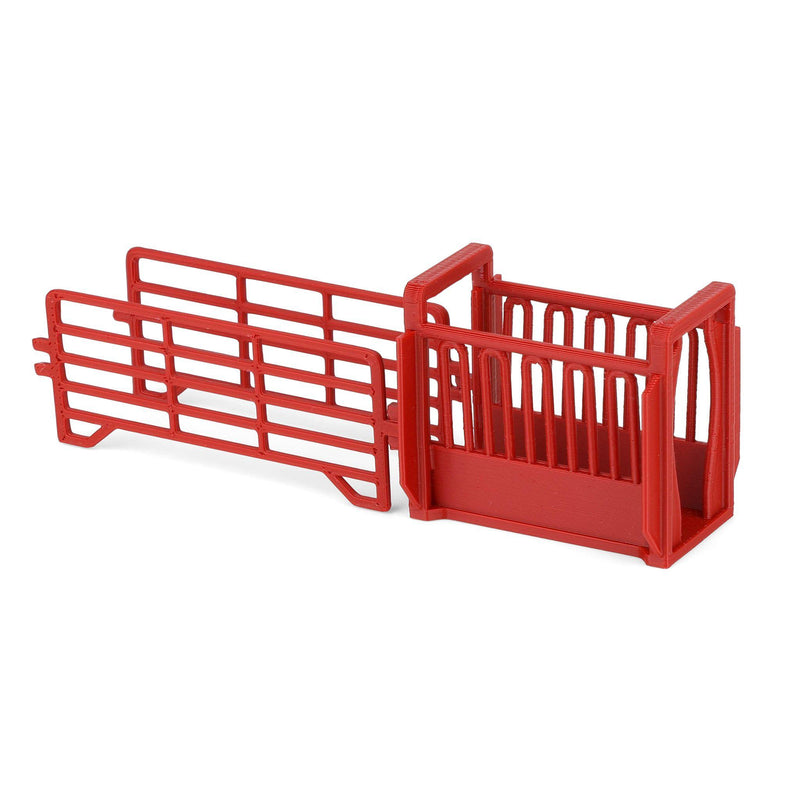 1/64 Red Cattle Squeeze Chute with Corral Panels by REVD Toys, 3D Printed