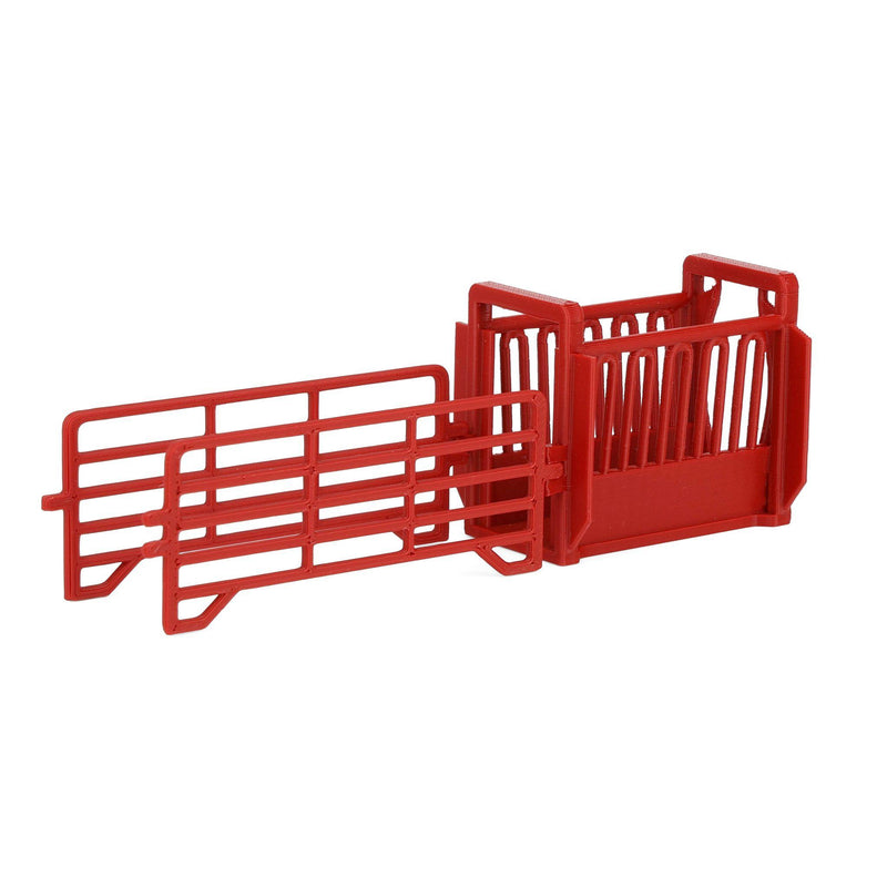 1/64 Red Cattle Squeeze Chute with Corral Panels by REVD Toys, 3D Printed
