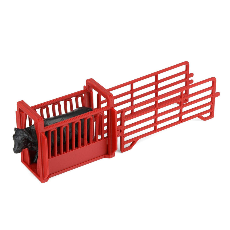 1/64 Red Cattle Squeeze Chute with Corral Panels by REVD Toys, 3D Printed