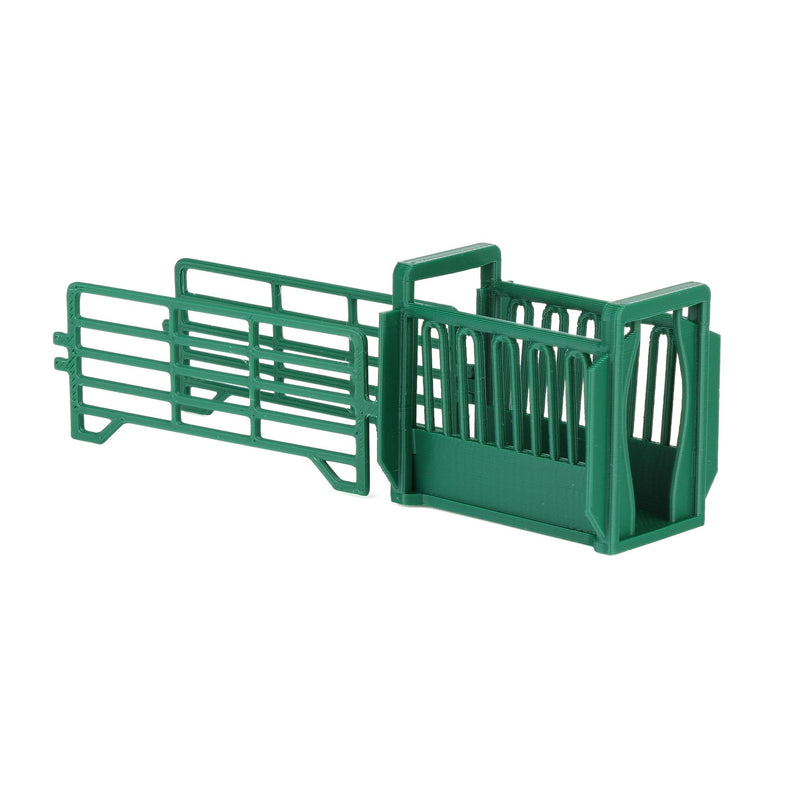 1/64 Green Cattle Squeeze Chute with Corral Panels by REVD Toys, 3D Printed
