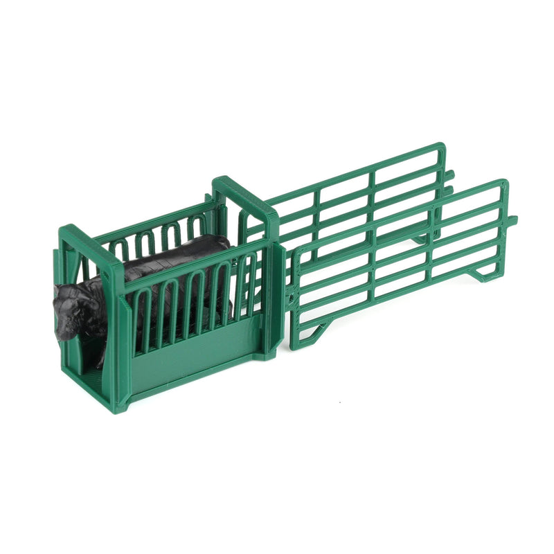1/64 Green Cattle Squeeze Chute with Corral Panels by REVD Toys, 3D Printed