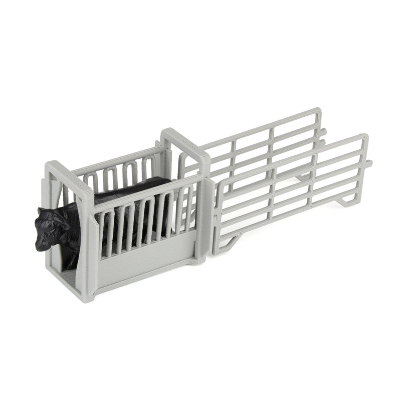 1/64 Gray Cattle Squeeze Chute with Corral Panels by REVD Toys, 3D Printed
