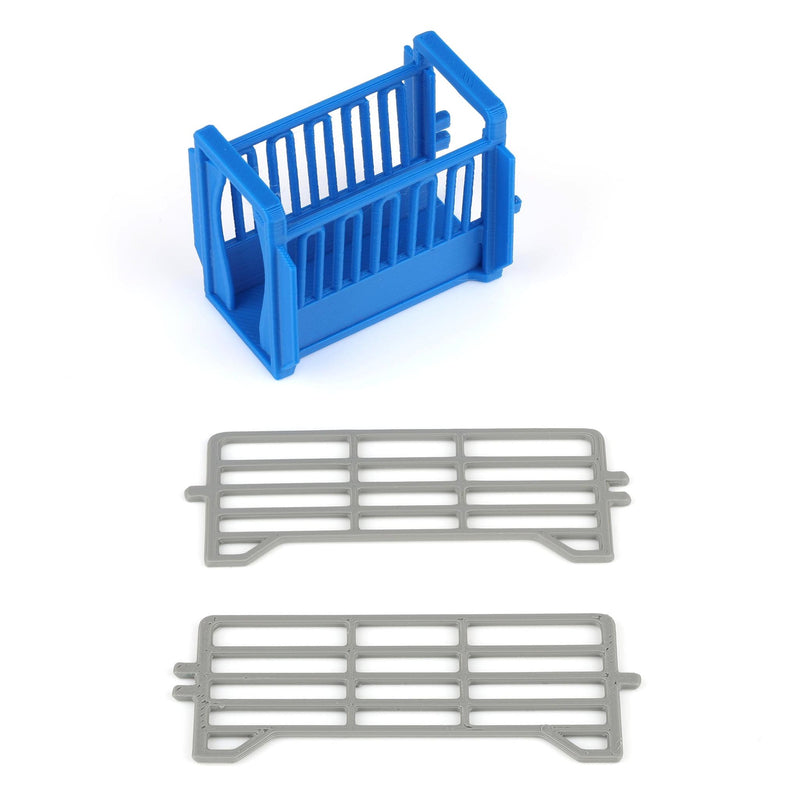 1/64 Blue Cattle Squeeze Chute with Corral Panels by REVD Toys, 3D Printed
