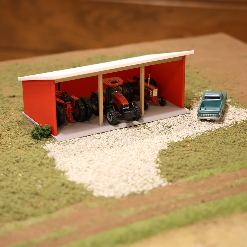 1/64 Open-Sided 20ft x 40ft Three Bay Machinery Shed by REVD Toys, 3D Printed
