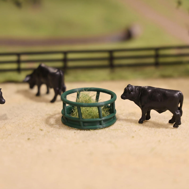 1/64 Green Round Bale Hay Feeder 4-Pack by REVD Toys, 3D Printed