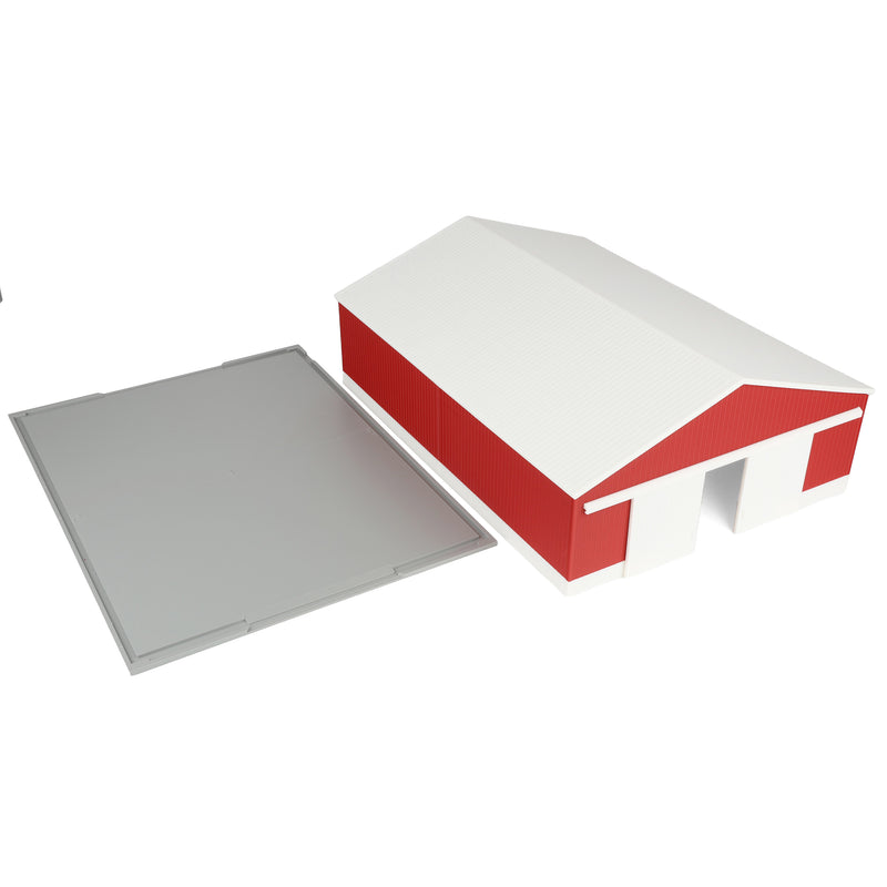 1/64 Large Implement Shed with Wainscoting in Dark Red & White by REVD Toys, 3D Printed