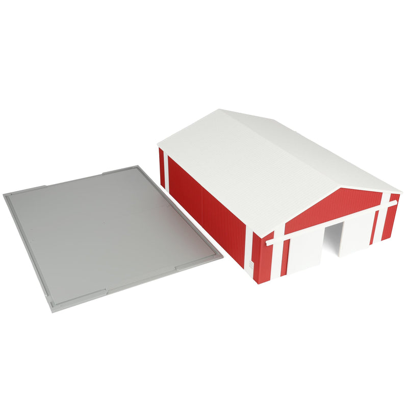 1/64 Large Implement Shed with Vertical Trim in Dark Red & White by REVD Toys, 3D Printed