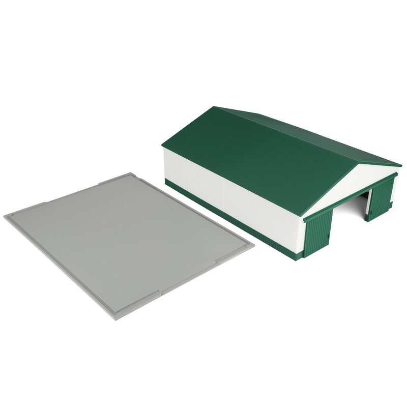 1/64 Large Implement Shed with Wainscoting in Green & White by REVD Toys, 3D Printed
