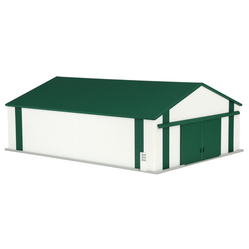 1/64 Large Implement Shed with Vertical Trim in Green & White by REVD Toys, 3D Printed