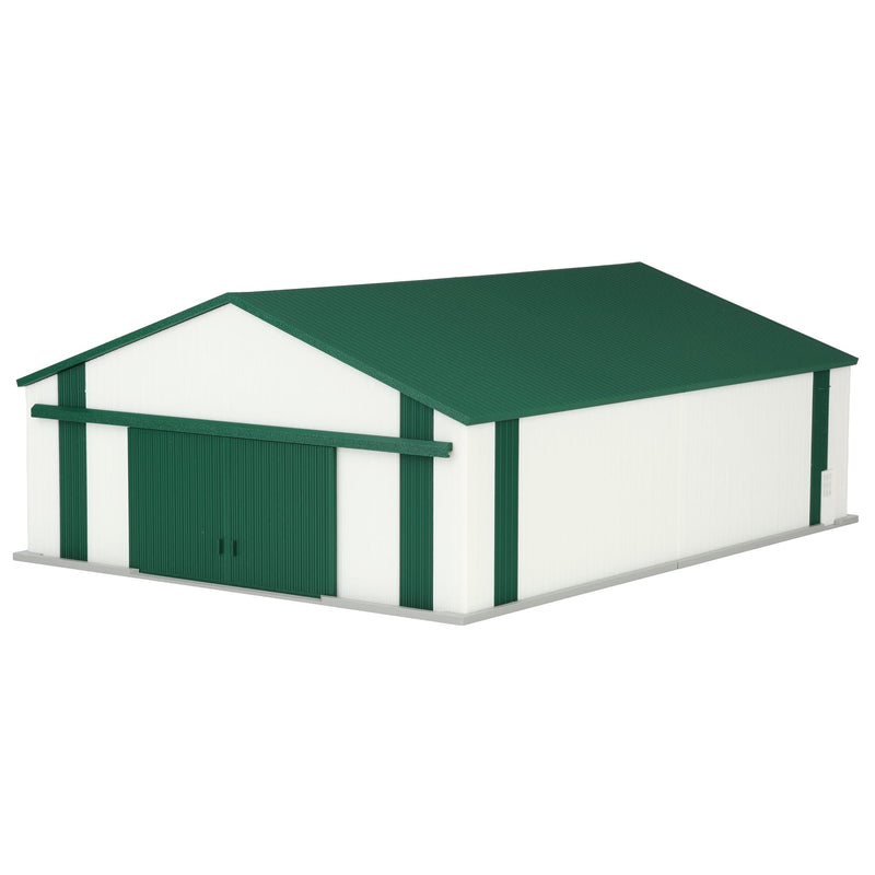 1/64 Large Implement Shed with Vertical Trim in Green & White by REVD Toys, 3D Printed