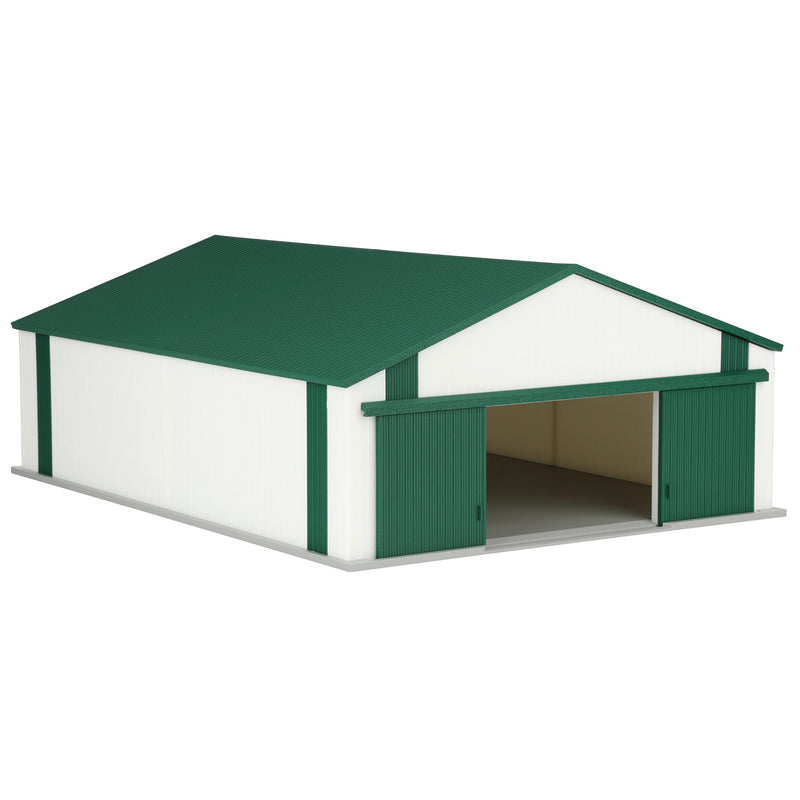 1/64 Large Implement Shed with Vertical Trim in Green & White by REVD Toys, 3D Printed