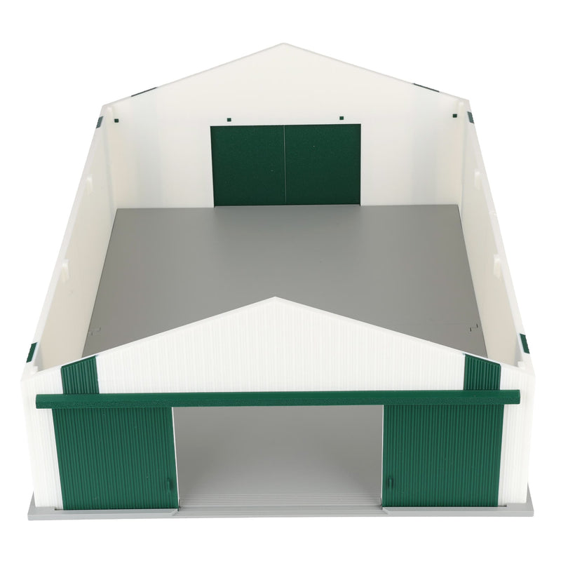 1/64 Large Implement Shed with Vertical Trim in Green & White by REVD Toys, 3D Printed