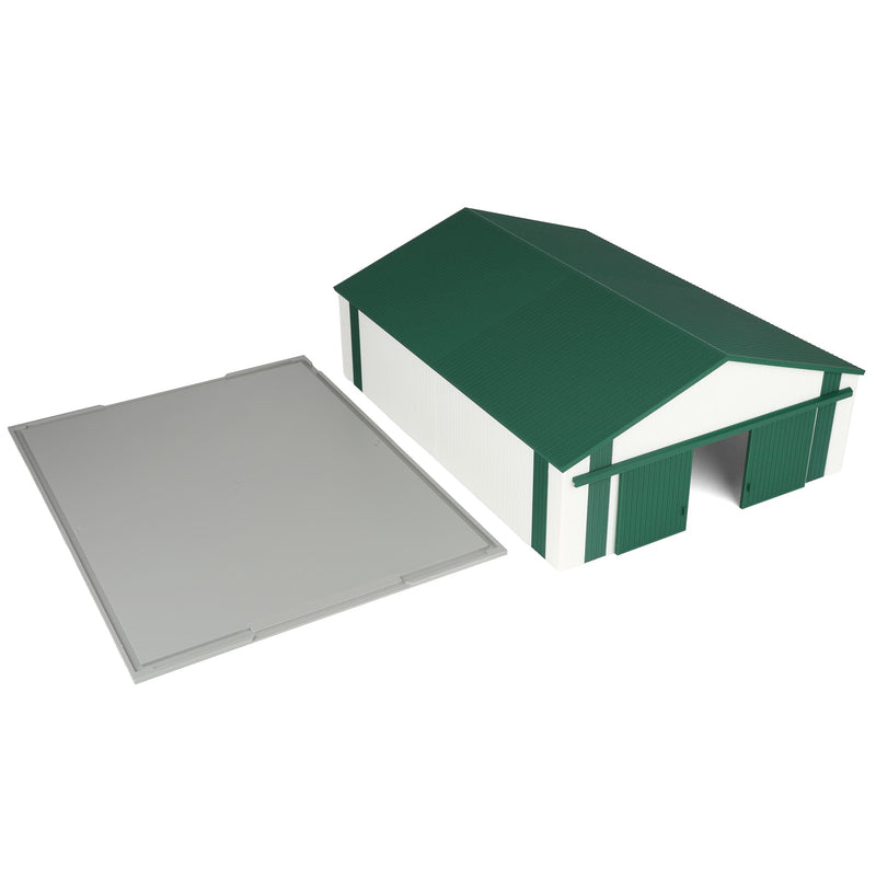 1/64 Large Implement Shed with Vertical Trim in Green & White by REVD Toys, 3D Printed