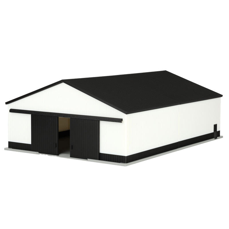 1/64 Large Implement Shed with Wainscoting in Black & White by REVD Toys, 3D Printed
