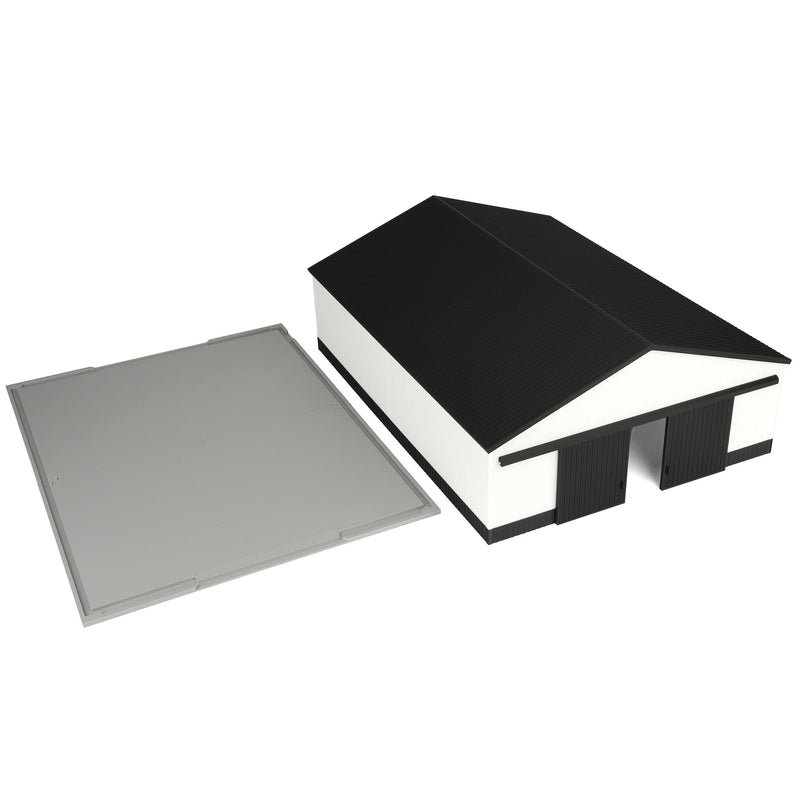 1/64 Large Implement Shed with Wainscoting in Black & White by REVD Toys, 3D Printed