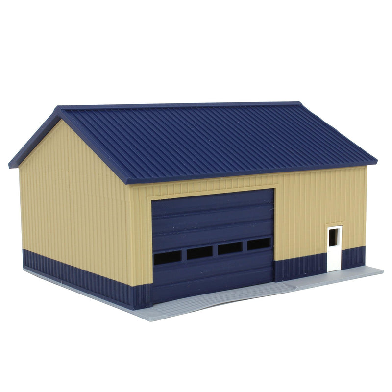 (B&D) 1/64 Tan & Blue "Papa's Shop" 40ft x 30ft Farm Shed with Removeable Door & Roof, 3D Printed - Damaged Item