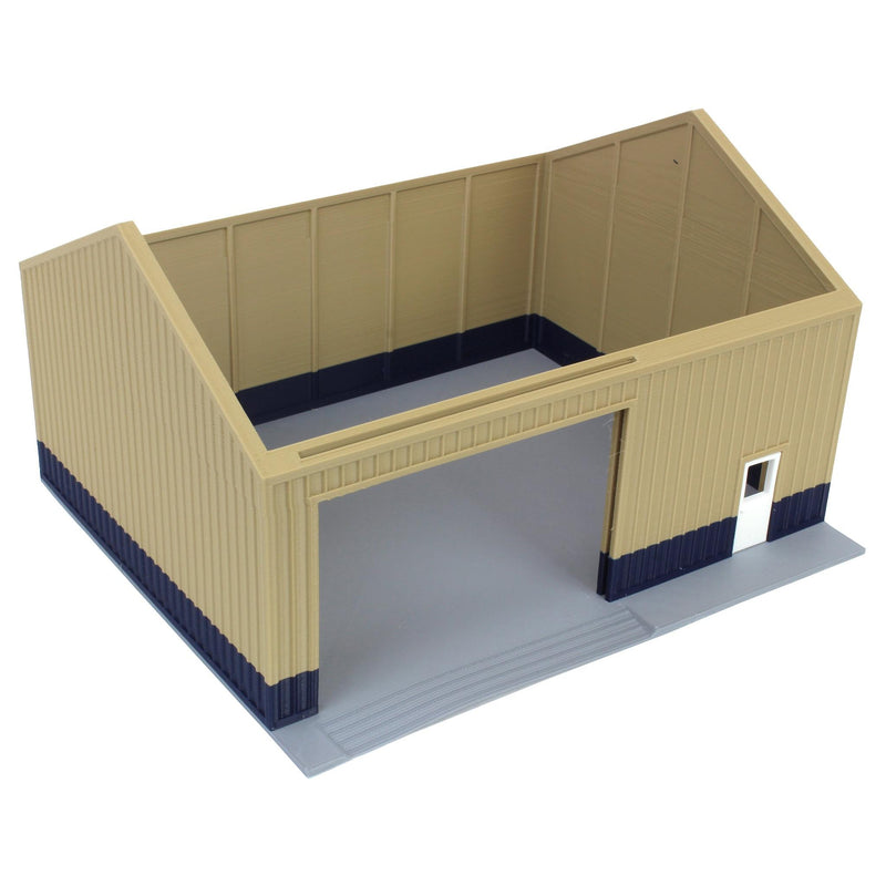 (B&D) 1/64 Tan & Blue "Papa's Shop" 40ft x 30ft Farm Shed with Removeable Door & Roof, 3D Printed - Damaged Item