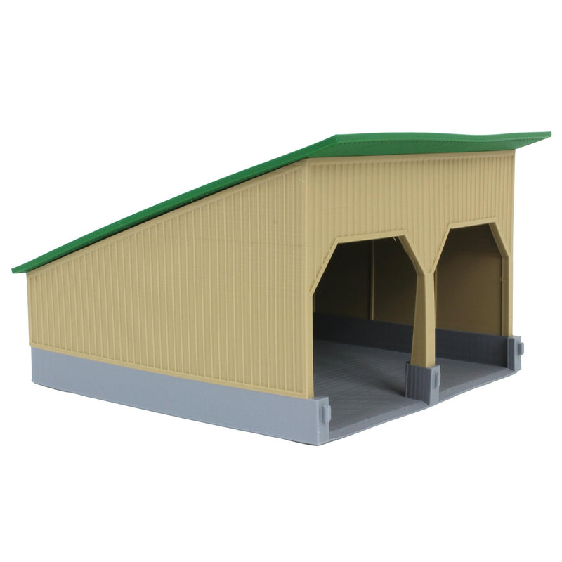 (B&D) 1/64 The Double Bay 40ft x 40ft Cattle Shed, Tan & Green, 3D Printed - Damaged Item